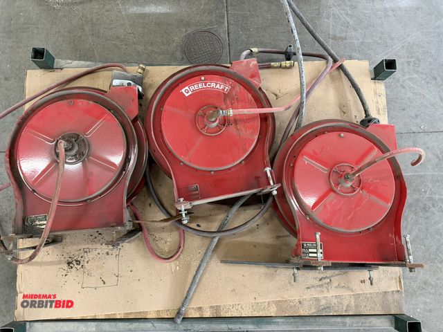 Lot 1-17402 - Lot of (3) Reelcraft, model 5650-OLP, retractable air hose reels.