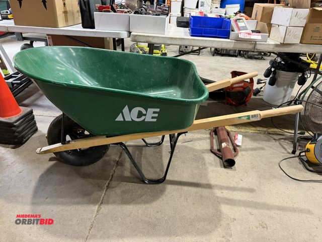 Lot 1-18614 - (1) Ace wheelbarrow with a steel undercarriage, 16" pneumatic tire, wood handles.