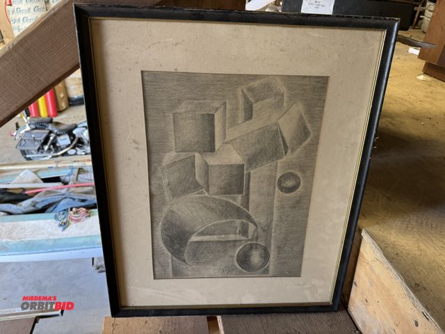 Lot 1-14238 - (1) Geometric abstract pencil drawing, cubes and rectangles, signed by artist, 23" x 19 1/4".