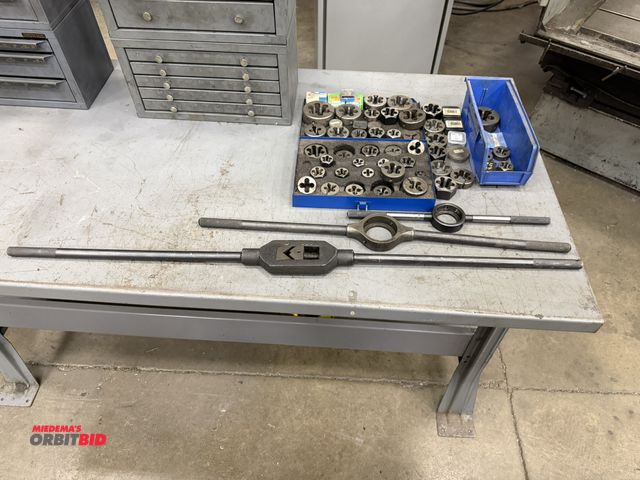 Lot 1-15208 - Lot of assorted sized dies, and (3) die wrenches.