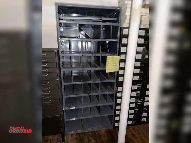 Lot 1-4777 - (1) metal organizer shelf with adjustable shelving dividers, approx. 36" wide x 24" deep x 85" tall,...