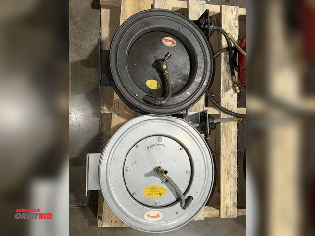 Lot 1-5305 - (1) make and model unknown retractable air hose reel, and (1) Jupiter Pneumatics retractable air hos...