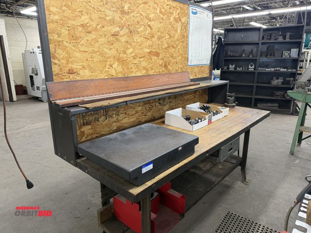 Lot 1-1662 - (1) 24" x 18" x 4.25" tall black granite surface plate, includes metal frame, wood top shop table, 8...