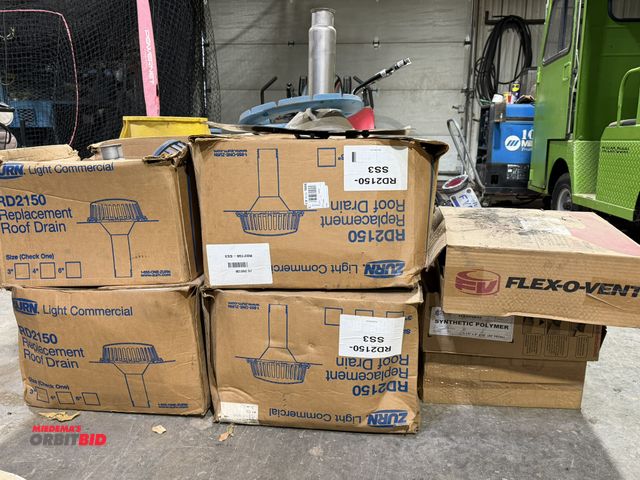 Lot 1-1527 - Lot of (4) Zurn, model RD2150, replacement roof drains, and various Flex-O-Vent components, all appe...