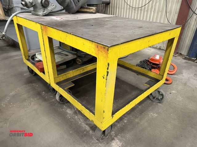 Lot 1-15391 - Lot of (2) heavy duty rolling shop carts with steel tops, 36" x 28" x approx. 30.5" height.