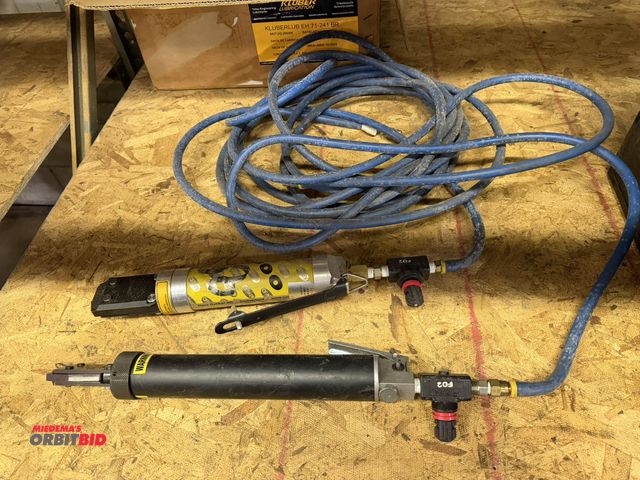 Lot 1-15872 - (1) pair of pneumatic hose ring clamps, working condition unknown, includes approx. 10' section of a...