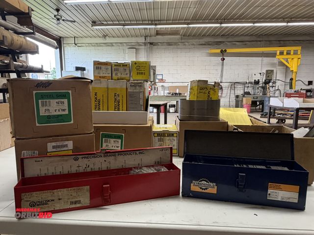 Lot 1-6111 - Large lot of assorted shim stock, includes (2) steel cases with slotted shims (2" x 2"), and various...
