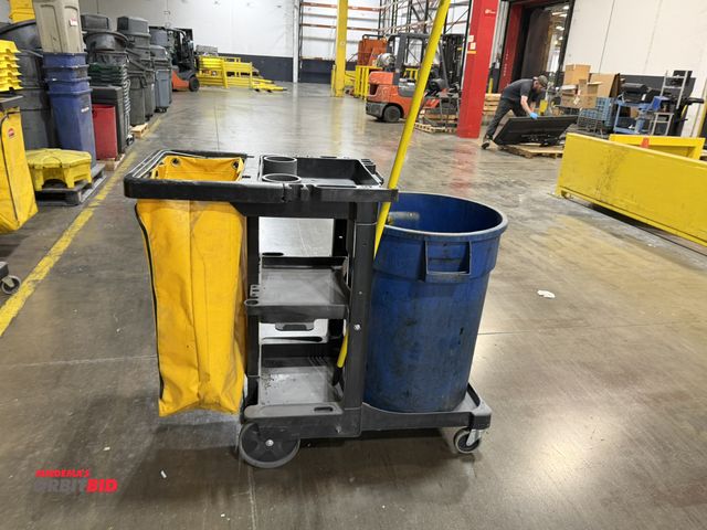 Lot 1-5369 - (1) Rubbermaid janitor cart with dust pan, and mop handle.