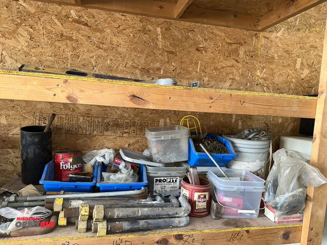 Lot 1-14188 - Entire content of shelf shown in photo, includes assorted nails, anchors, ledger board fasteners, Se...