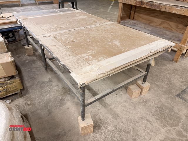 Lot 1-7349 - (1) Lot Of (5) Metal Tables, With (5) Custom Built Wooden Work Benches