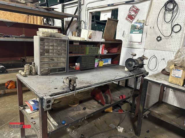 Lot 1-14423 - (1) 72" width x 36" height x 30-1/2" depth steel framed work bench with 3-1/2" bench vise mounted to...