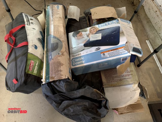 Lot 1-8363 - Large lot of assorted camping related items, including (1) 10' x 8' quick set up family cabinet tent...