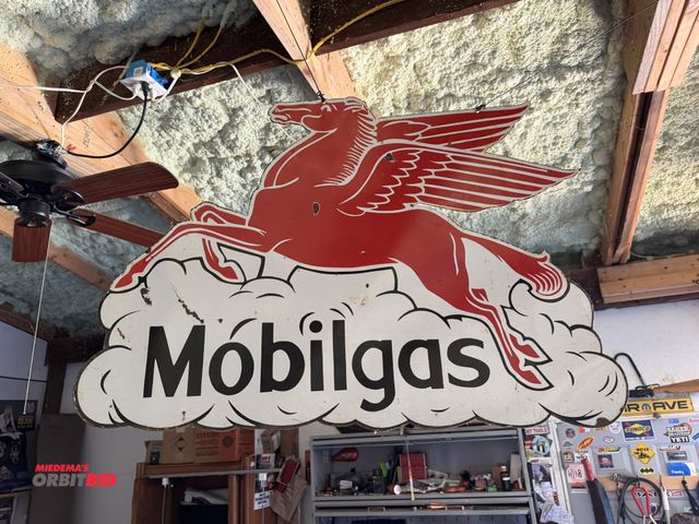 Lot 1-8214 - (1) 40" x 29.5", 2-sided reproduction tin Mobilgas Pegasus sign.