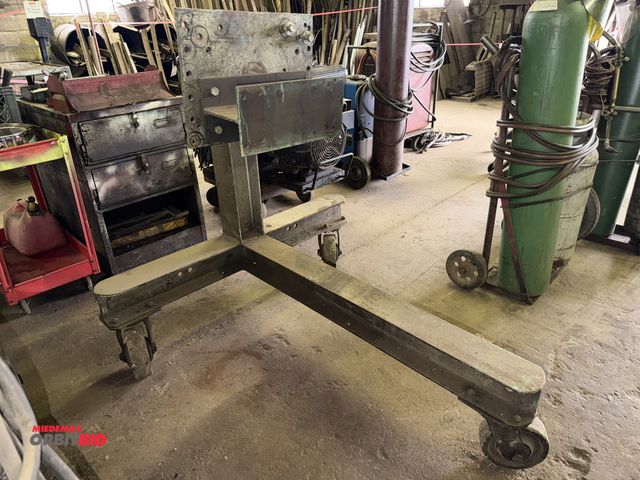 Lot 1-18129 - (1) custom fabricated, heavy duty engine stand on wheels.