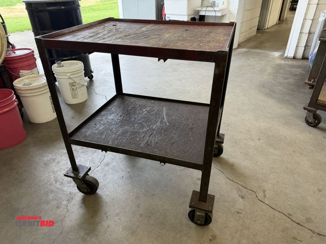 Lot 1-6189 - (1) 30" length x 36.5" height x 25" depth, 2-tier steel cart with plywood top and lower shelf.