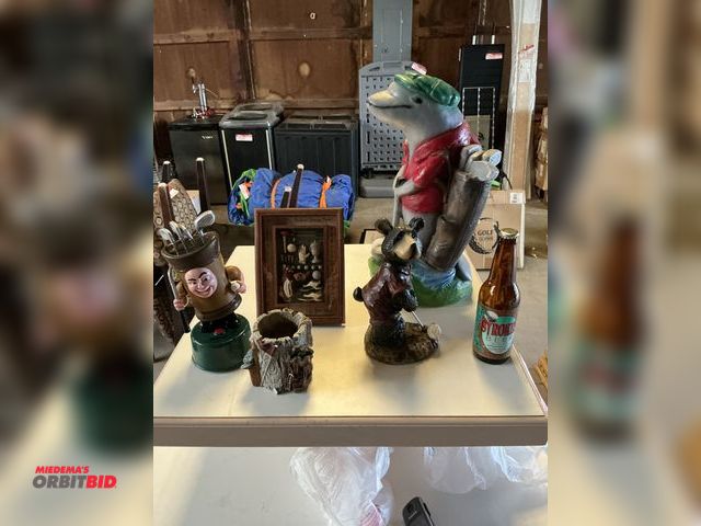 Lot 1-18213 - lot of misc. golf decor : Cement golfing dolfin &amp; more