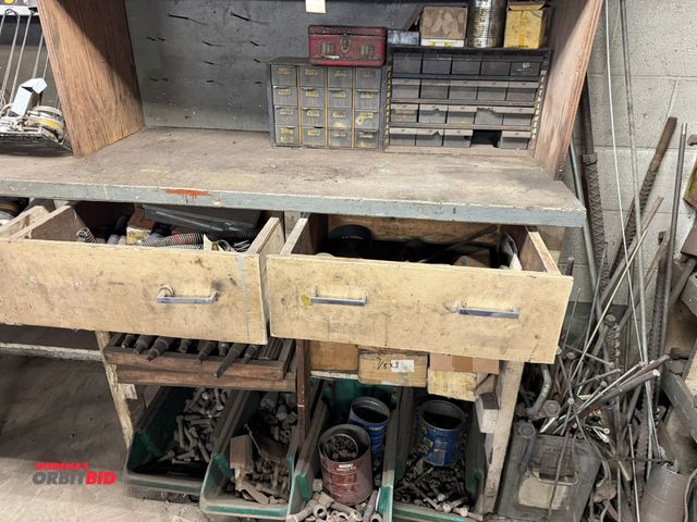 Lot 1-18563 - (2) metal framed plastic pull out parts organizers with contents, includes assorted springs, brass f...