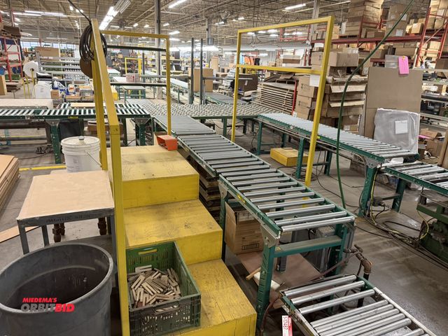 Lot 1-17488 - (1) pneumatic, foot operated lift table, customized with a roller conveyor top, 57" x 24" wide, incl...