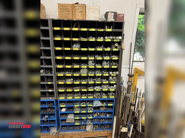 Lot 1-6405 - (1) 35" width x 42" height x 12" depth steel hardware storage unit with 72 divided compartments, and...