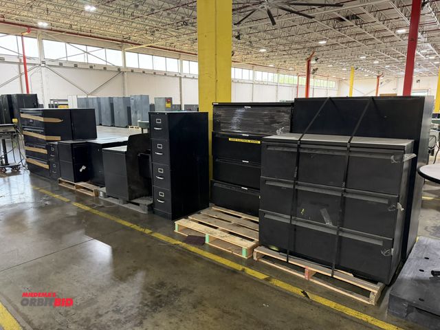 Lot 1-5321 - Lot of assorted file cabinets, includes (3) 41.5" width x 52" height x 19.5" depth, 4-drawer steel l...