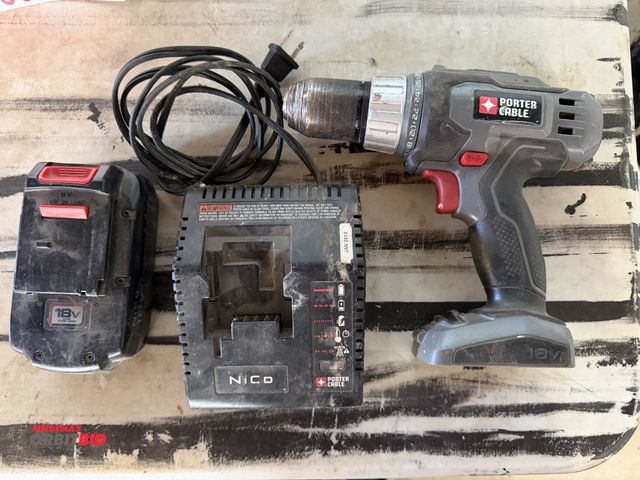 Lot 1-8357 - (1) Porter Cable, model PC18000, 18V, cordless, rechargeable drill with (1) 18V battery, and NiCd ba...
