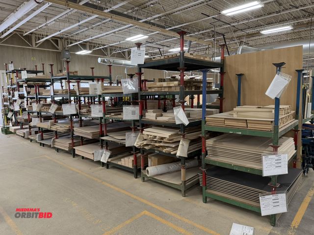 Lot 1-16169 - Lot of approx. (48) 35.5" x 10" height x 48.5" depth stackable steel racks, and (5) Cleverbox 22" x ...