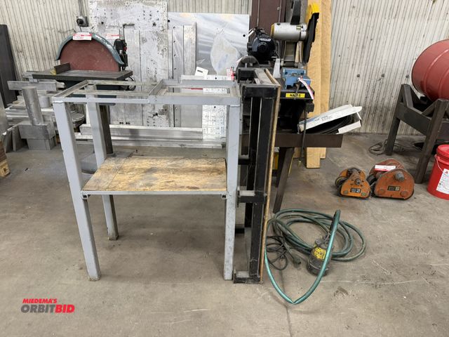 Lot 1-15545 - (1) step stool, 44" x 7" tall x 20" wide, (1) steel table frame, 32" x 16" x 41" tall, and (1) Geyse...