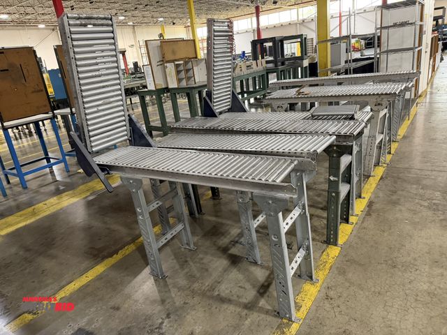 Lot 1-5246 - Lot of (4) 12" width x 60" length roller conveyors, 2 with a 34" long folding section on one end.