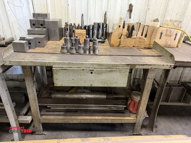 Lot 1-6285 - (1) 48" width x 34" height x 30" depth work bench with contents, including various blocks, Morse tap...