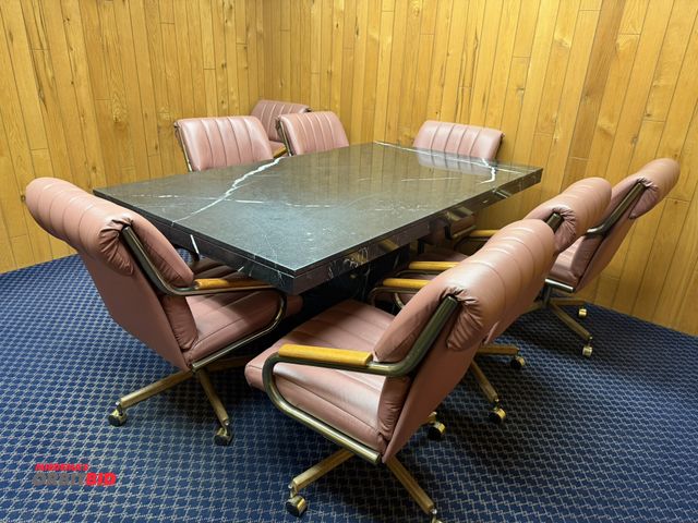 Lot 1-15503 - (1) marble conference style table, 6' x 41 3/4" wide, heavy duty marble base, includes (8) rolling p...