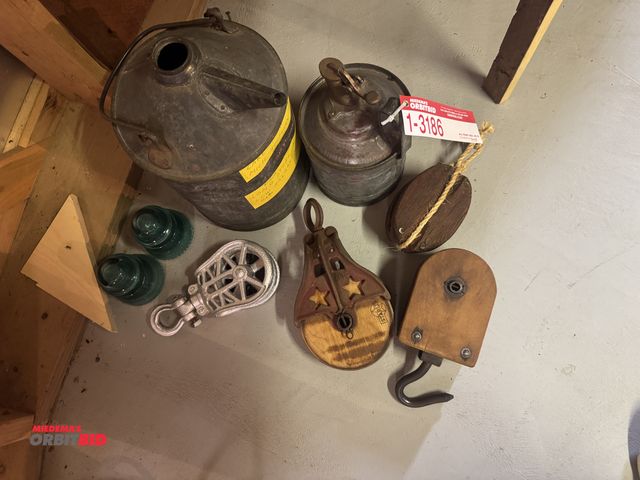 Lot 1-3186 - (1) Tin cans and pulley's
