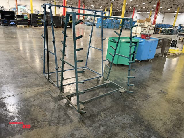 Lot 1-5551 - Lot of (2) 48" width x 60" height x 26" depth rolling cantilever racks with 5" arms.