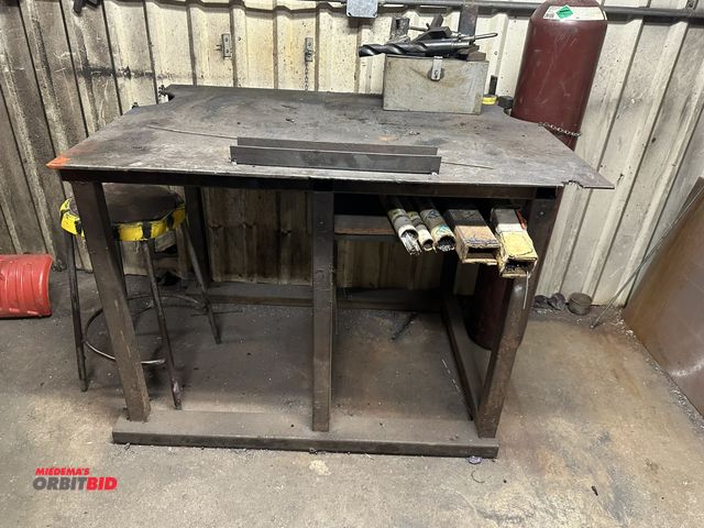 Lot 1-14430 - (1) 48" width x 36" height x 33-1/2" depth custom built steel welding table (TANK NOT INCLUDED), inc...