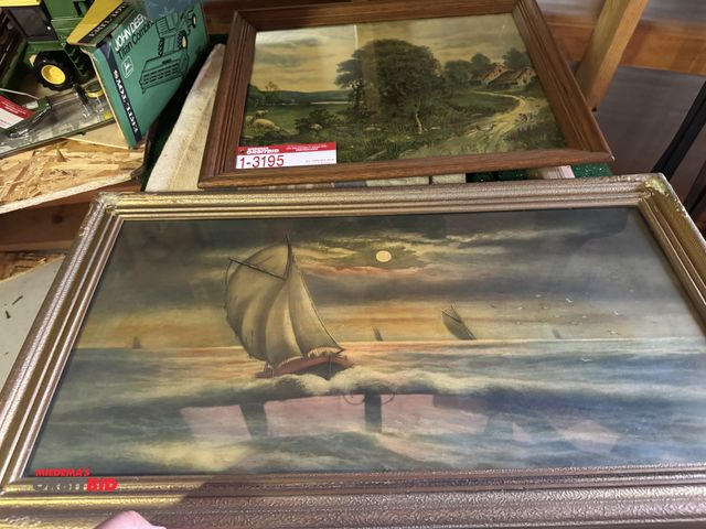 Lot 1-3195 - (1) Farm picture in a frame and sail boat picture in frame