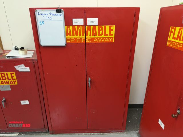Lot 1-18984 - (1) 2-door flammable storage cabinet, 43" wide x 18" deep x 65" tall, handle will need repair, cabin...