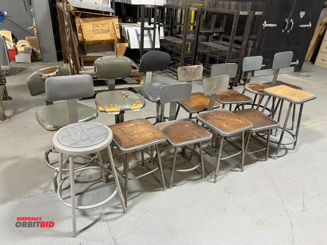 Lot 1-18953 - Lot of (13) assorted shop stools and chairs.