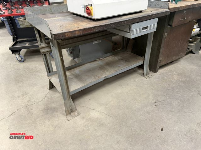 Lot 1-1915 - (1) 48" width x 33" height x 30.5" depth steel work bench with bottom shelf and 1 3/4" thick wood to...