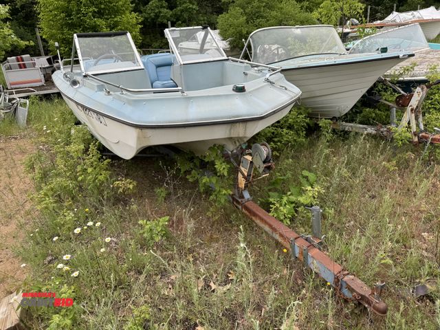 Lot 1-6623 - (1) 14' open bow speed boat, no motor, severe weather damage, #MC9323HR, Holschaw trailer, winning b...