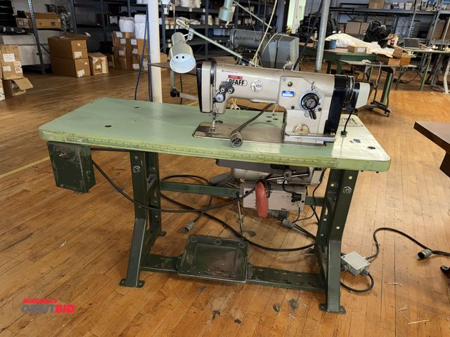 Lot 1-4670 - (1) Robeson switching machine, BFAFF, commercial sewing machine on power table, 3 phase, 220V motor,...