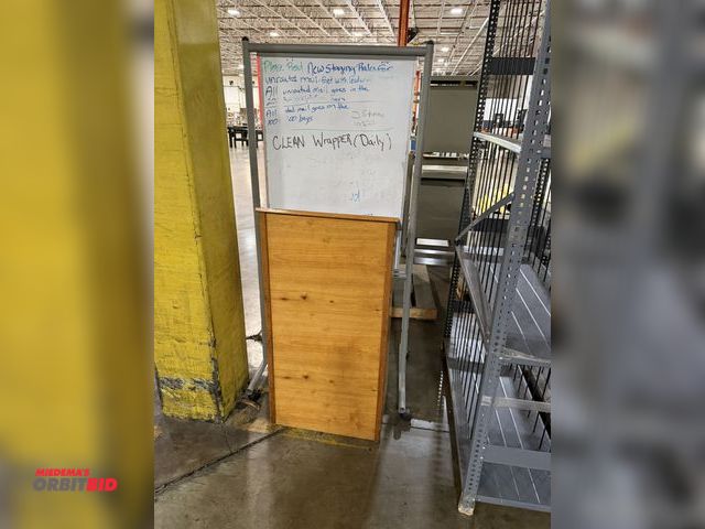 Lot 1-5498 - (1) 24" width x 46" height x 16" depth wood podium, and (1) 29" width x 41" height white dry erase b...