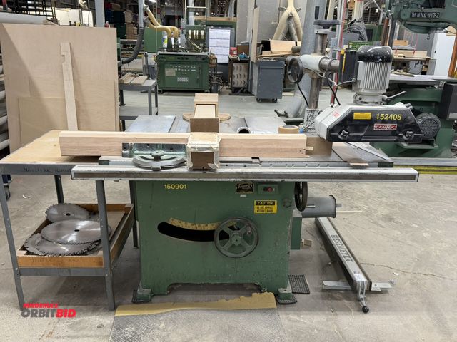 Lot 1-16229 - (1) Tannewitz, model XJ, heavy duty 16" tilting arbor miter table saw, 5 HP, 3 phase electric motor,...