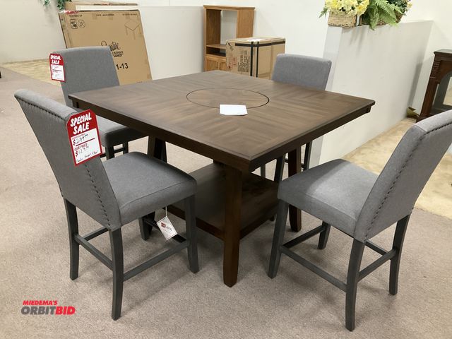 Lot 1-17270 - Lane Furniture dining room table set with four upholstered chairs, table measures approximately 36” ...