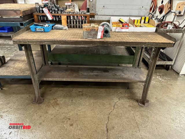 Lot 1-6351 - (1) steel shop table, 60" x 30", does not include contents.