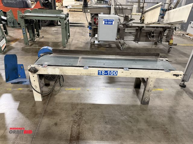 Lot 1-5597 - (1) Quad Tech 9" wide x 5' long powered belt conveyor with 3 phase electric motor, and emergency sto...