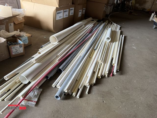 Lot 1-13200 - Lot large of assorted PVC pipe, includes 3/4", Schedule 40, Schedule 80, threaded rod of various len...