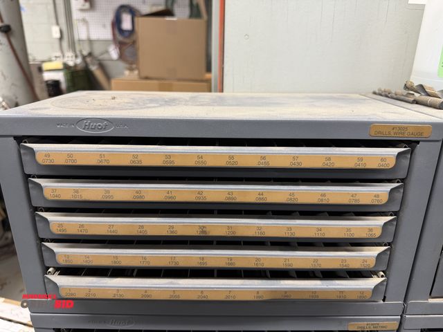 Lot 1-16806 - (1) Huot 5-drawer drill index with assorted drills, sizes range from .0730 up to .1890.