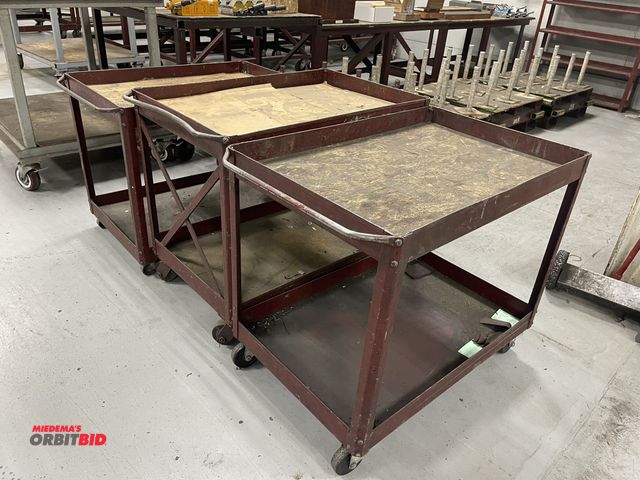 Lot 1-19384 - Lot of (3) steel shop carts, 36" x 24".