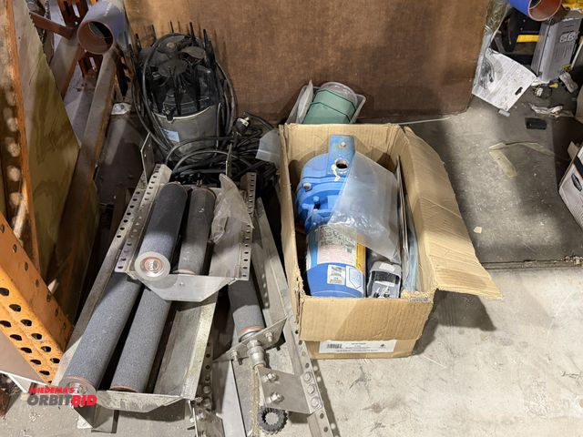 Lot 1-18543 - Lot including various 12" rollers with frames, (1) Goulds 115/230V, 1/2 HP, single phase water pump ...