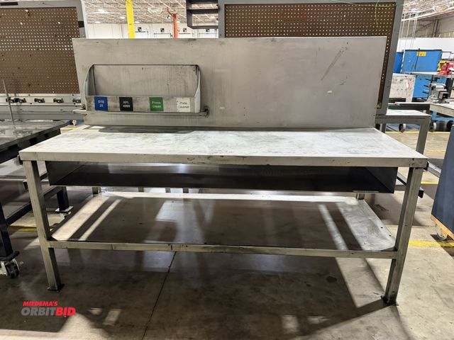 Lot 1-5240 - (1) 84" length x 36" height x 30" depth work bench with steel lower shelf, steel storage pocket, and...