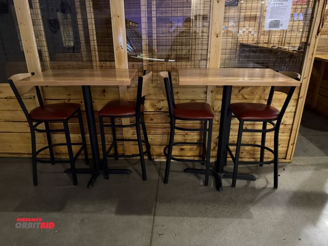 Lot 1-11173 - (2) 36" width x 42" height x 24" depth metal framed tables with 1-1/2" thick solid wood tops and (4)...